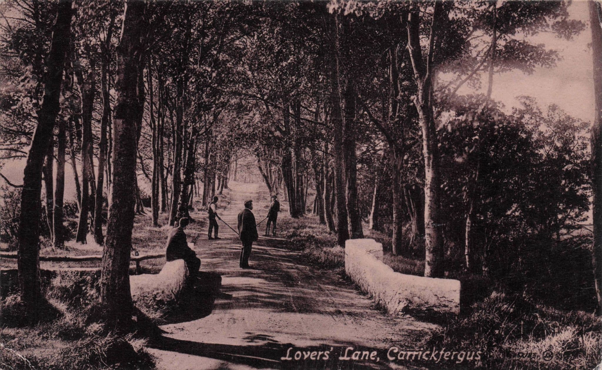 Scary Men Lovers Lane Carrickfergus Irish Old WW1 Real Photo Postcard