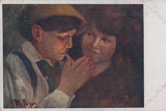 Schein Die Erste Zigarette Painting Antique Postcard