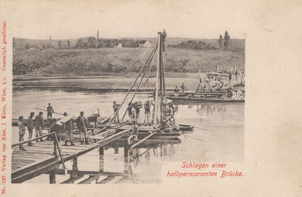 Schlagen Einer Halbpermanenten Brucke German Military Old Postcard