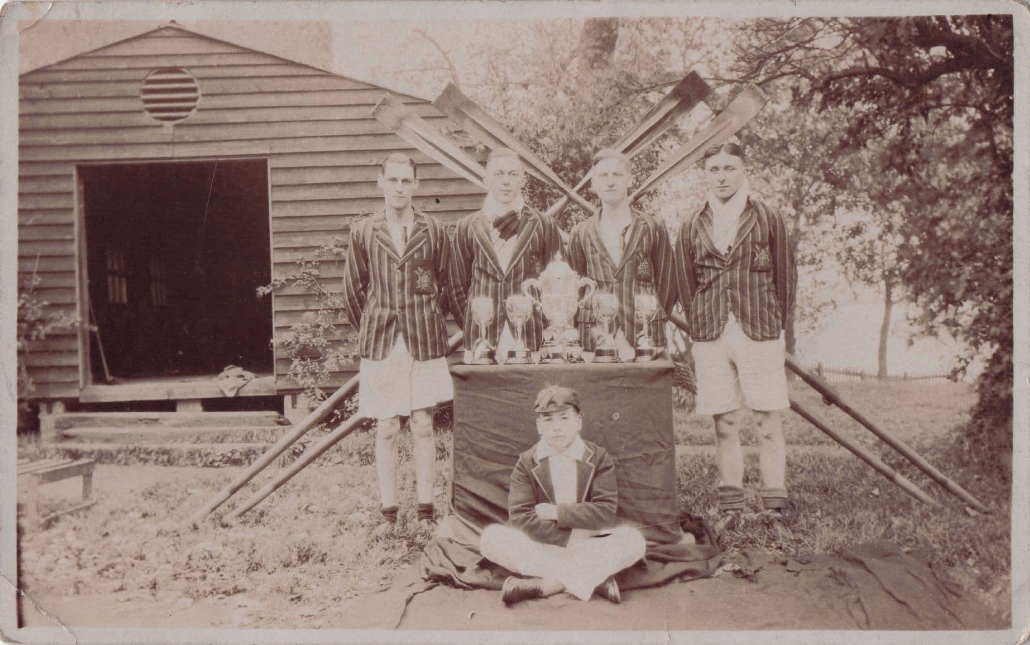 Schoolboy Sports Team Cup Winners Old Photo Postcard