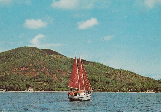 Schooner Boat on Seychelles Praslin Island Postcard