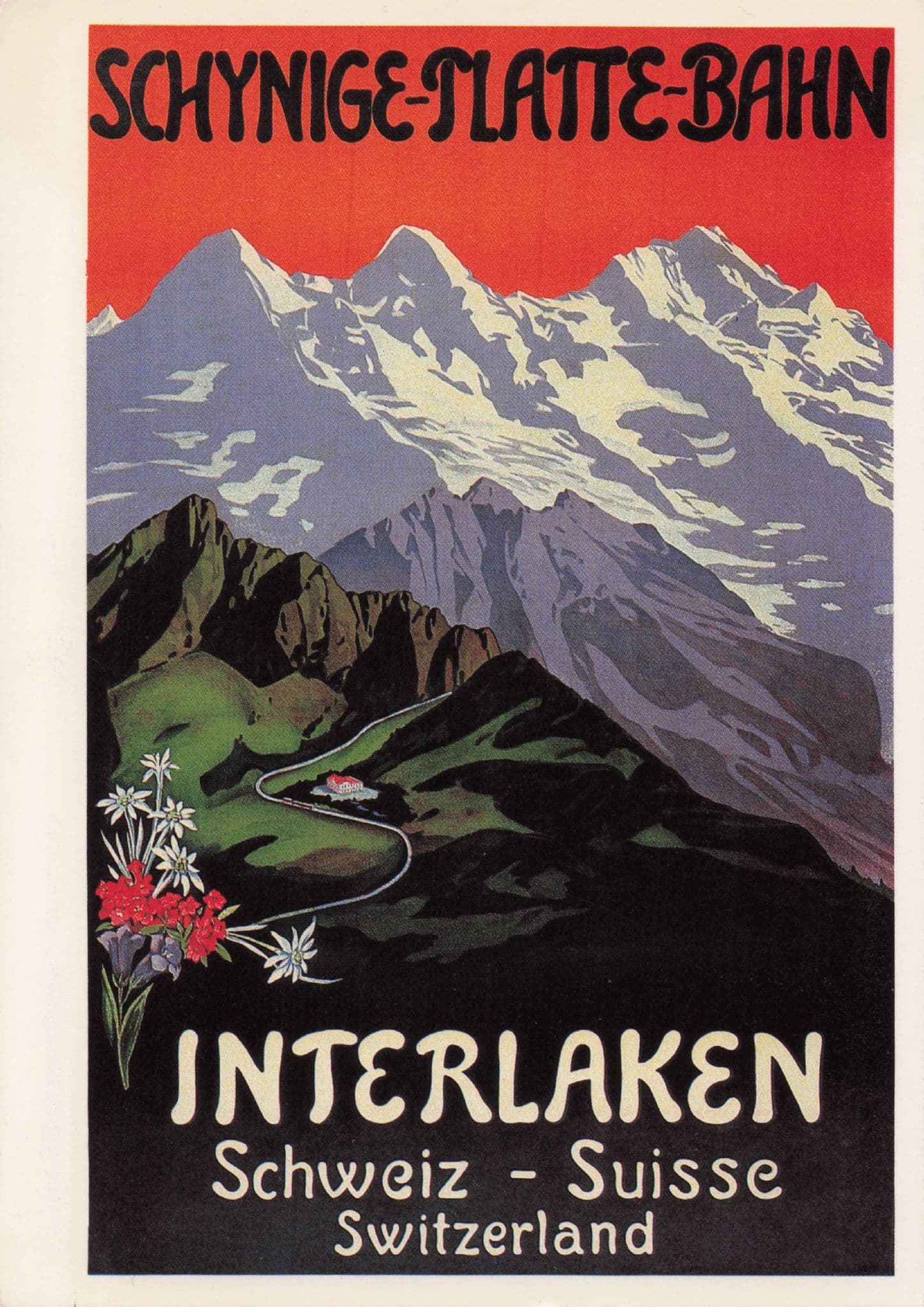 Schynige Flatte Bahn Interlaken Switzerland Travel Advertising Poster Postcard