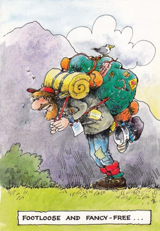 Scotland Man Camping Rucsack Tent Sleeping Bag Scottish Comic Humour Postcard