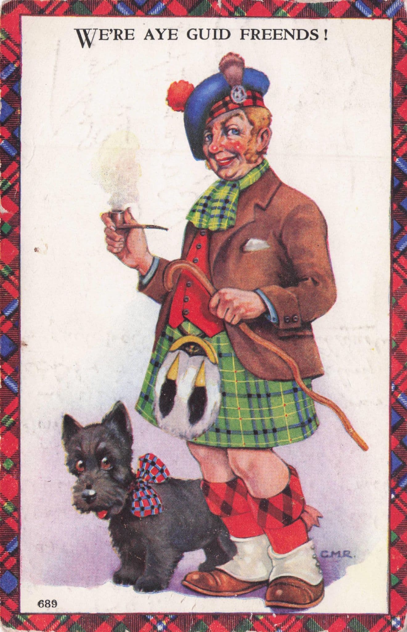 Scotsman Scottie Dog Scottish Valentines WW2 Good Friends Comic Postcard