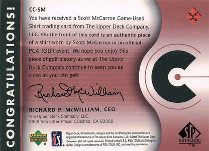 Scott McCarron Course Classics 2003 Authentic Worn PGA Tour Golf Shirt Card