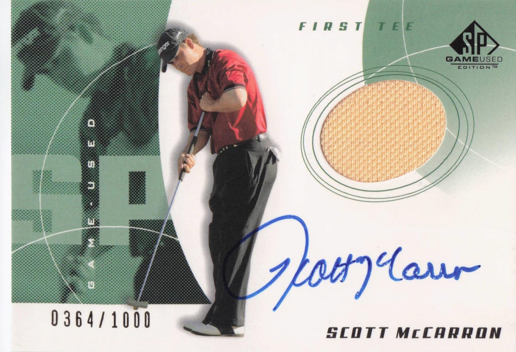 Scott McCarron First Tee SP 2002 Golf Hand Signed Worn PGA Shirt Card