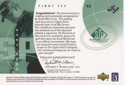 Scott McCarron First Tee SP 2002 Golf Hand Signed Worn PGA Shirt Card