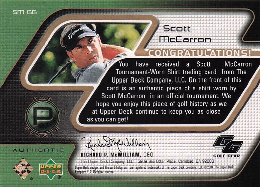 Scott McCarron Golf Gear Player Shirt Swatch Upper Deck Card