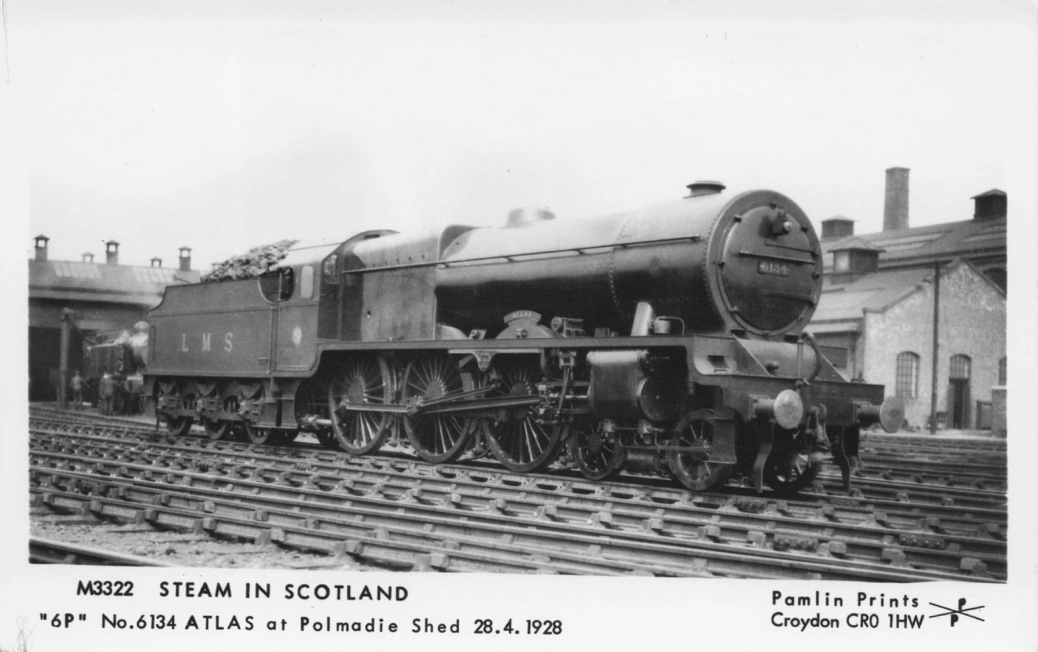 Scottish 6134 Old Atlas Train at Polmodie Shed Pamlin Prints Railway RPC Postcard