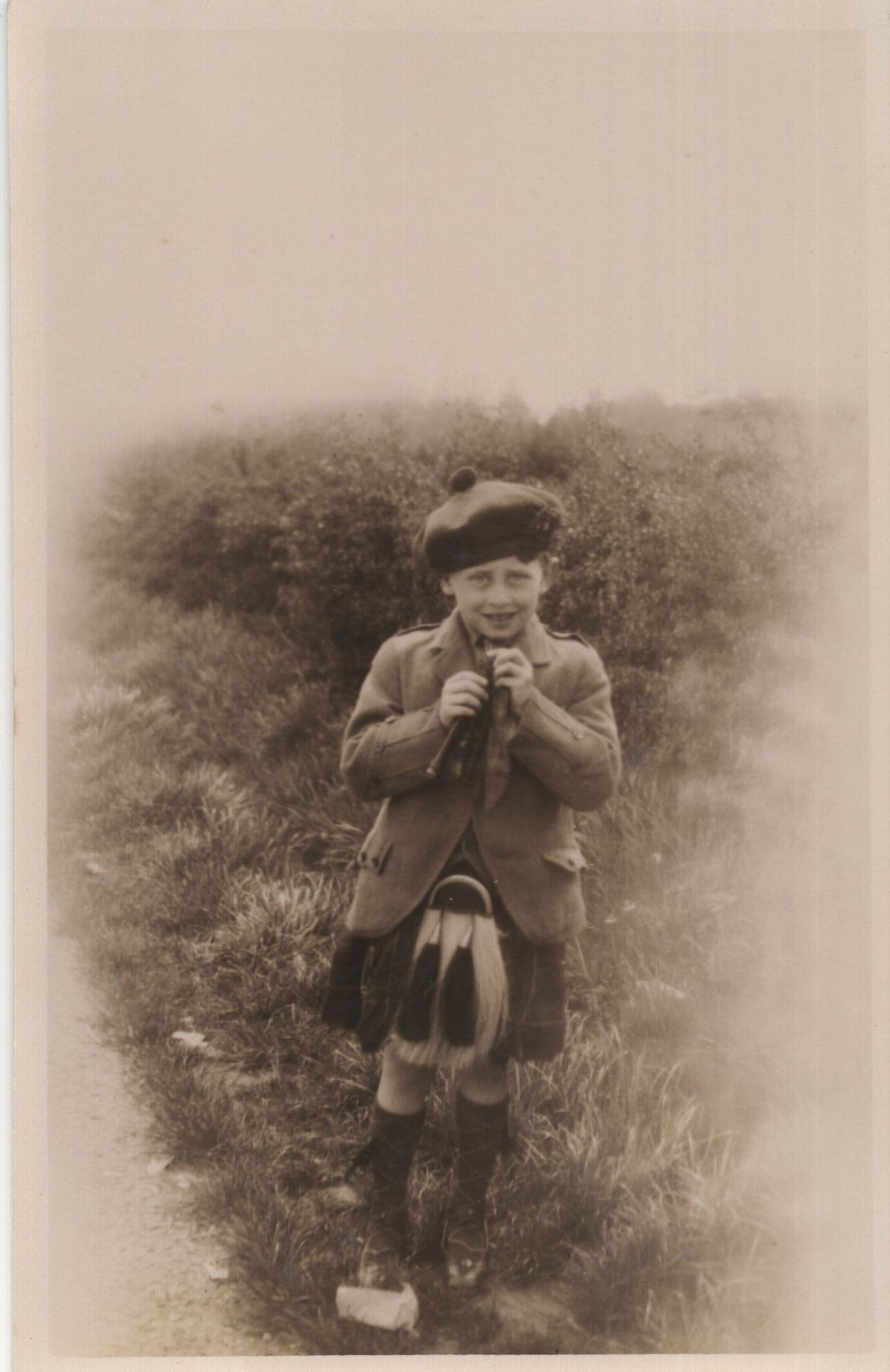 Scottish Boy With Old Music Instrument Recorder Flute RPC Postcard