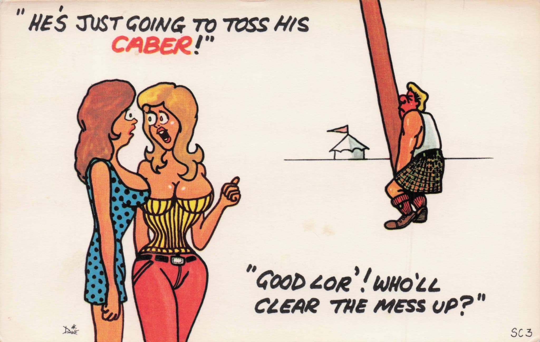 Scottish Games Strongman Weight Lifter Sexy Lady Vintage Comic Postcard