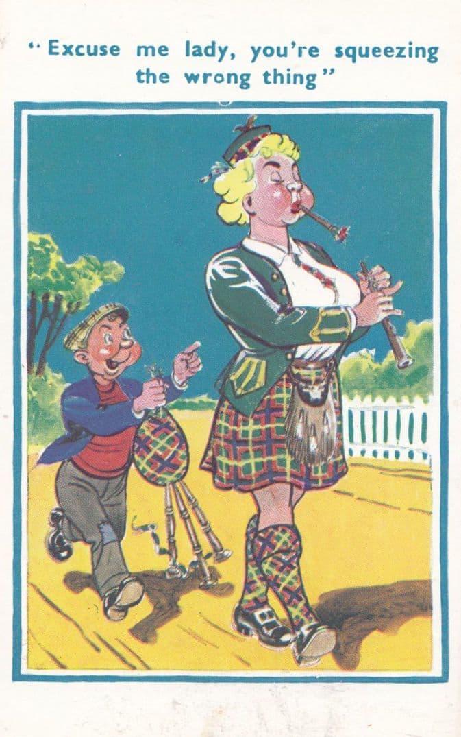Scottish Lady Playing Recorder Musical Instrument Old Comic Humour Postcard