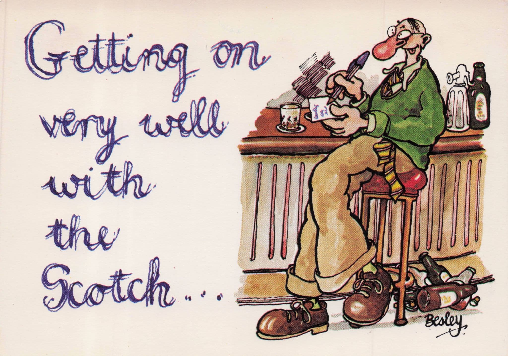Scottish Man Drunk On Scotch Blurry Writing Scotland Comic Postcard