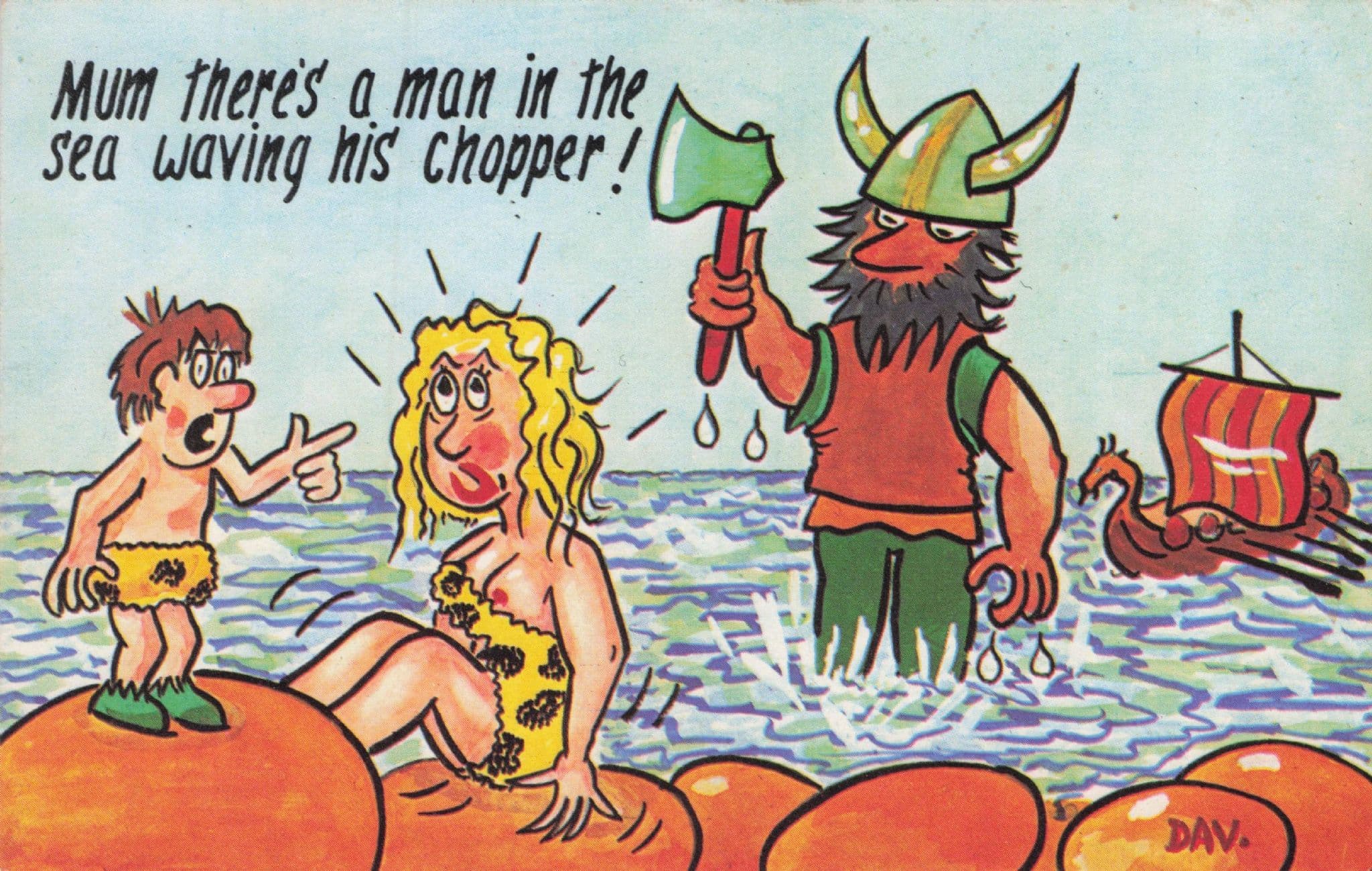 Sea Viking Chopper Axe Nordic Old Boat Ship Comic Postcard