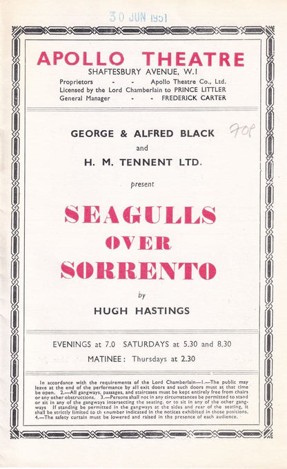 Seagulls Over Sorrento William Hartnell Dr Who 1950s Theatre Programme