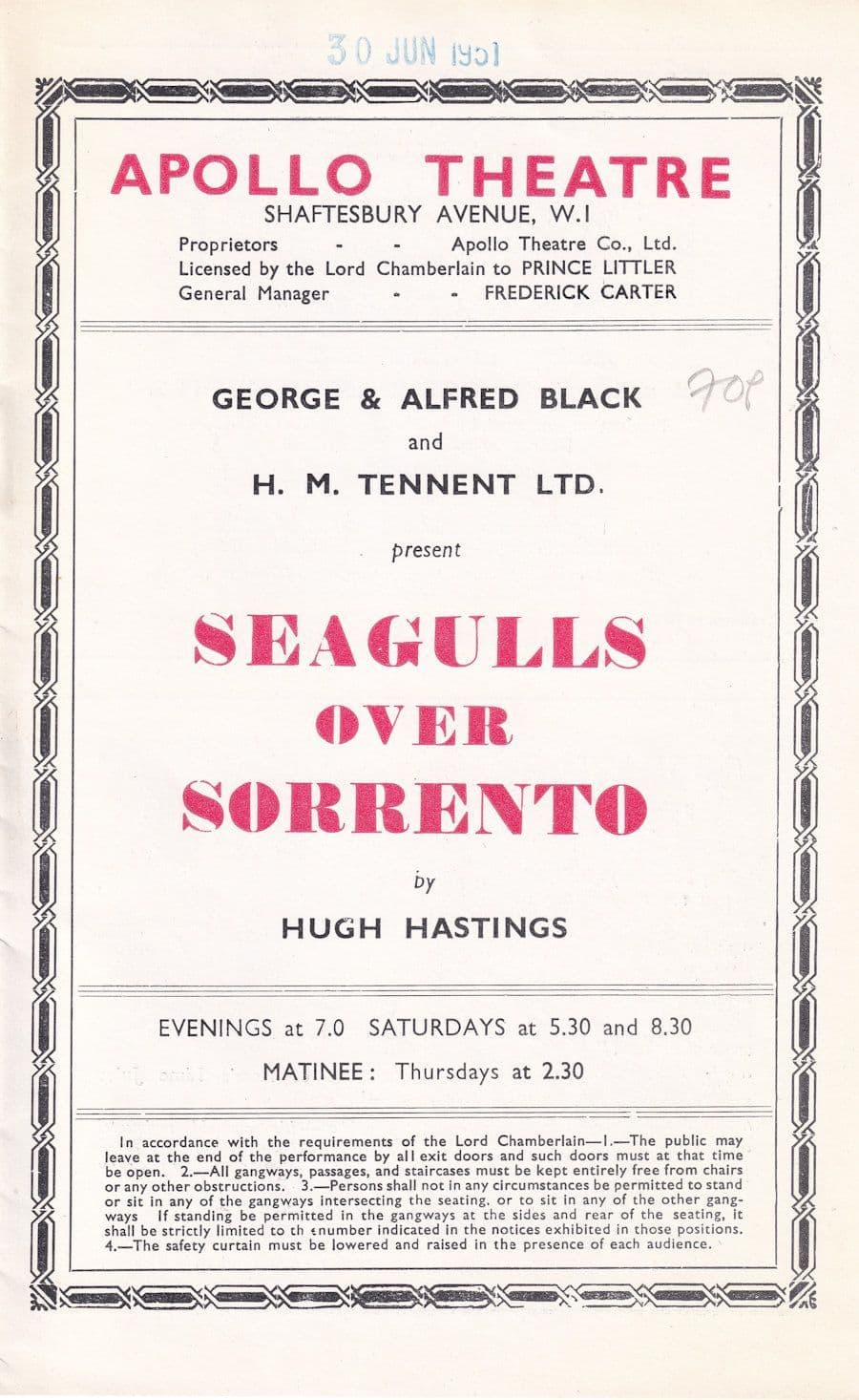 Seagulls Over Sorrento William Hartnell Dr Who 1950s Theatre Programme