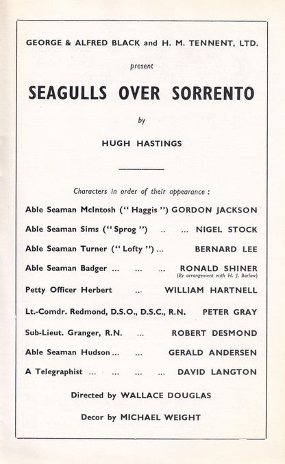 Seagulls Over Sorrento William Hartnell Dr Who 1950s Theatre Programme