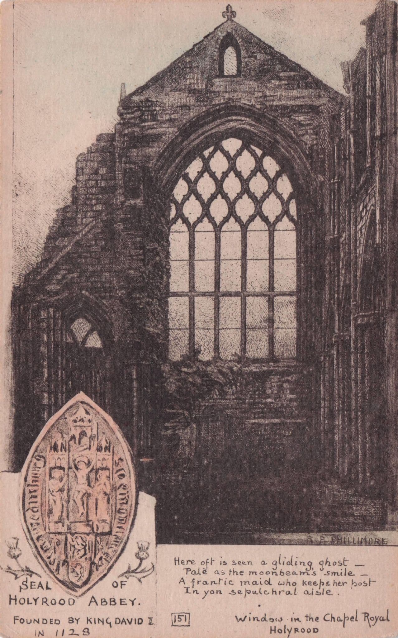 Seal Of Holyrood Abbey Windows Scotland Phillimore Old Postcard