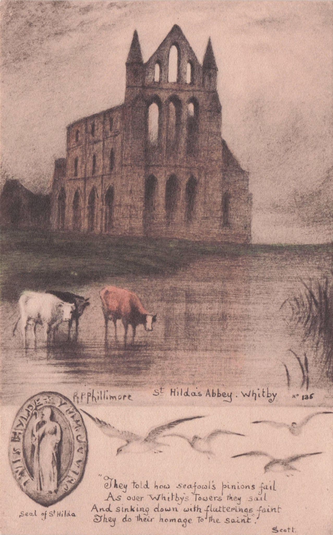 Seal Of St Saint Hilda's Abbey Whitby Yorkshire Phillimore Old Postcard