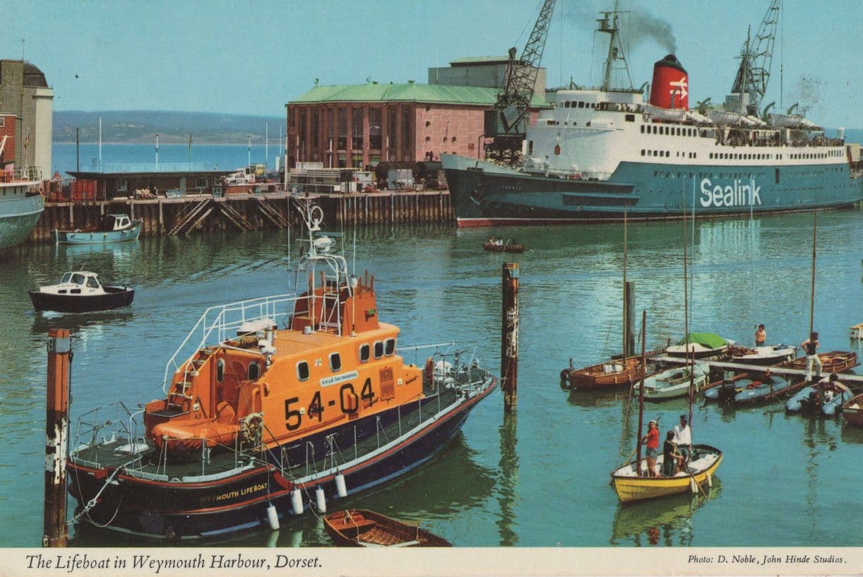 Sealink Ship Ferry By Lifeboat at Weymouth Dorset Postcard