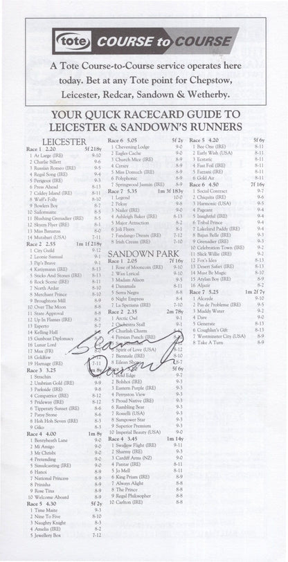 Seamus Durack Uttoxeter Hand Signed Horse Racing Programme