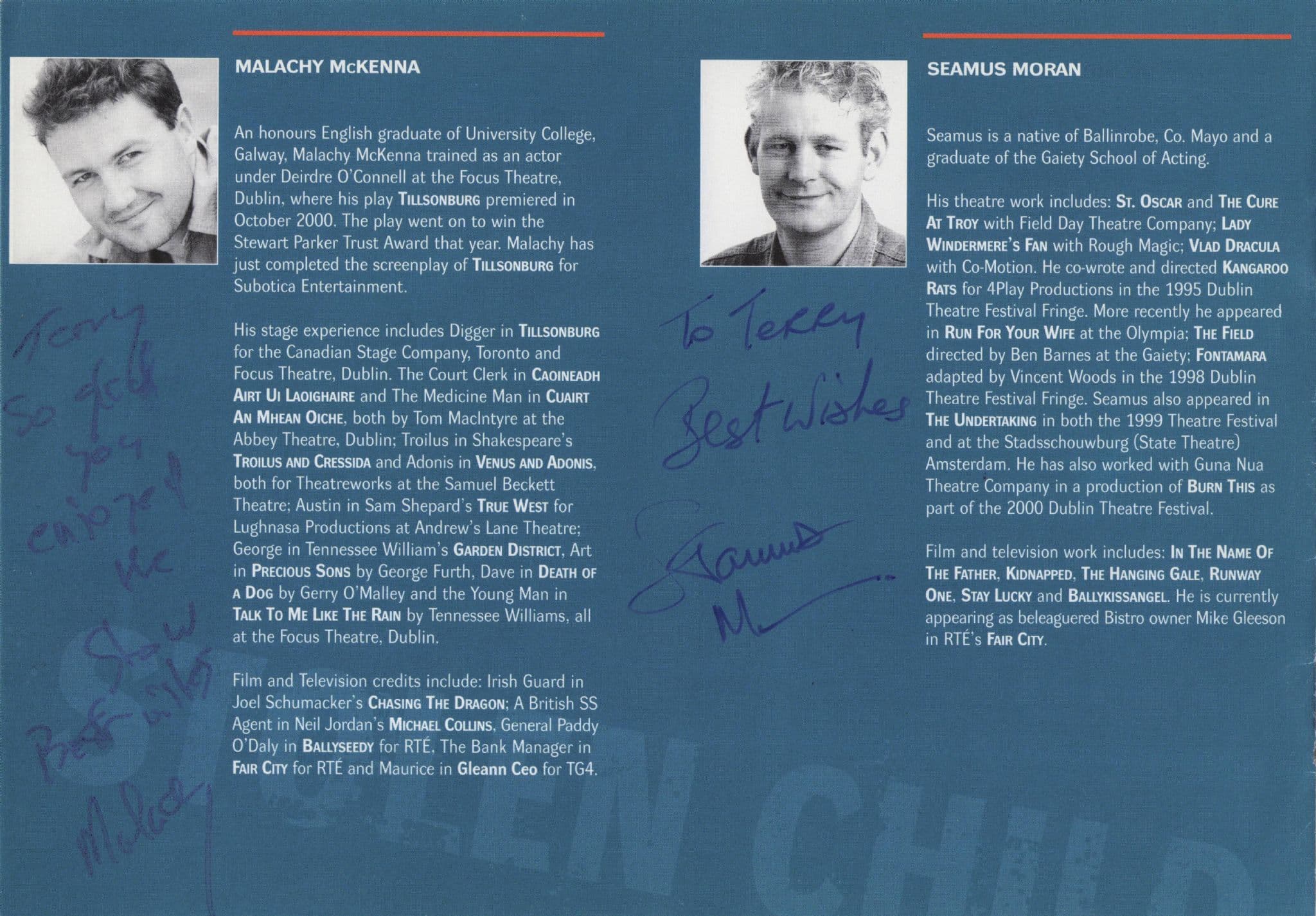 Seamus Moran Irish Actor Scup In The Name Of Father Hand Signed Theatre Page