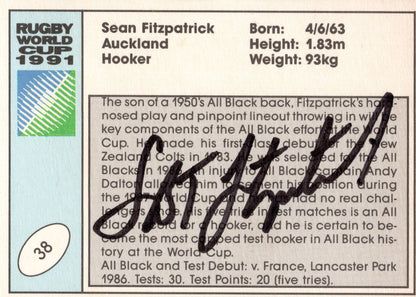 Sean Fitzpatrick New Zealand Hand Signed Rugby 1991 World Cup Card Photo