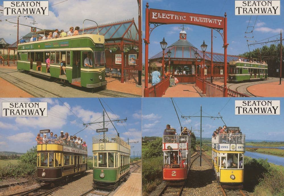Seaton Tramway 4x Double Decker Bus Trams Postcard s
