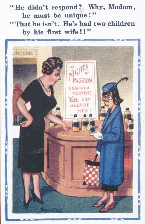 Seduction Perfume Love Pheremones Donald McGill Banned Comic Humour Postcard