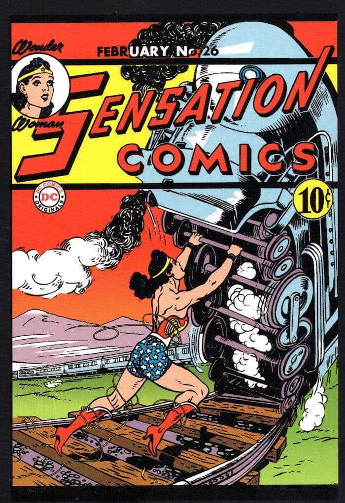 Sensation Comics 26 Wonder Woman Stops Train DC Comic Postcard