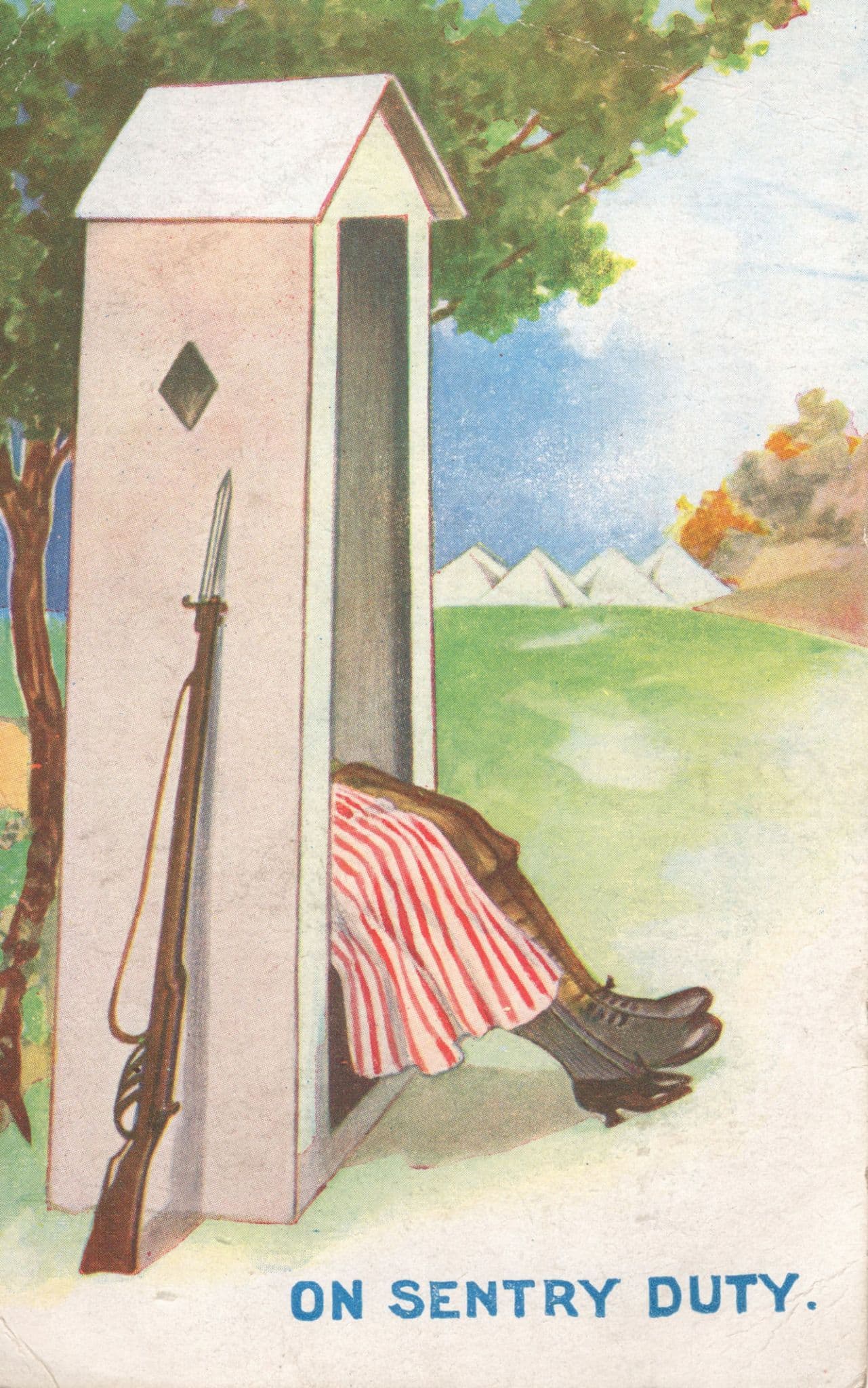 Sentry Duty Soldier Rifle Gun Military Army Boots Comic Old Postcard