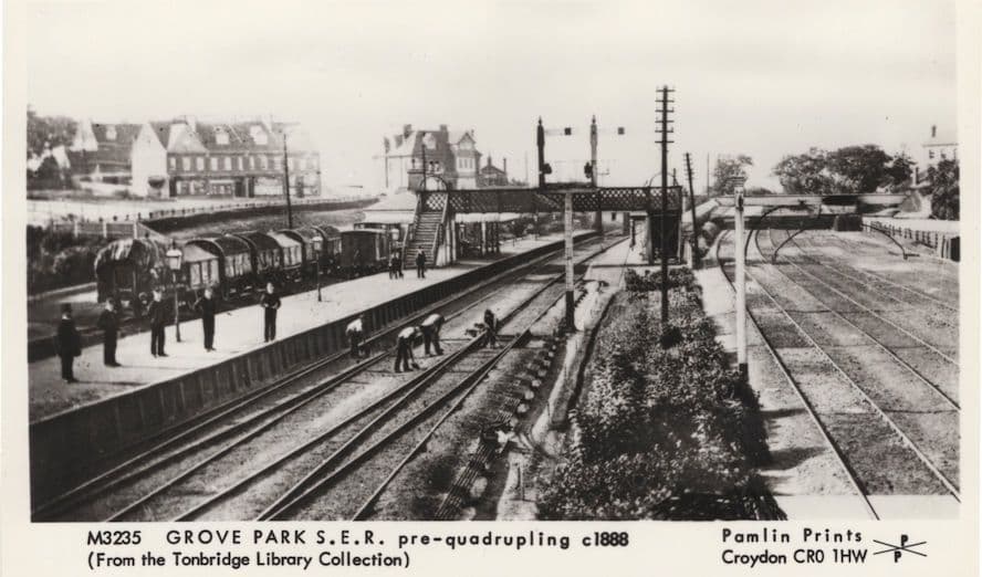 SER Train Grove Park London Railway Station Before Quadrupling Postcard