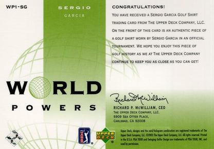Sergio Garcia Authentic World Powers Golf Upper Deck Rare Shirt Card