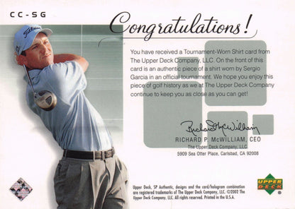 Sergio Garcia Course Classics 2002 Authentic Worn PGA Tour Golf Shirt Card