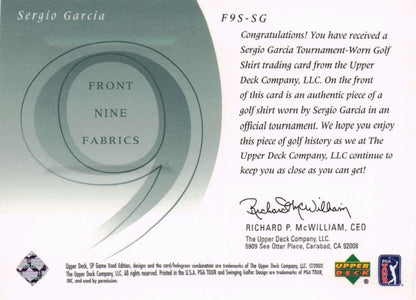 Sergio Garcia Front 9 Fabric 2002 Upper Deck Authentic Shirt Card