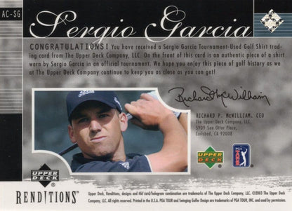 Sergio Garcia The Apparel Collection Golf Upper Deck Worn Shirt Card
