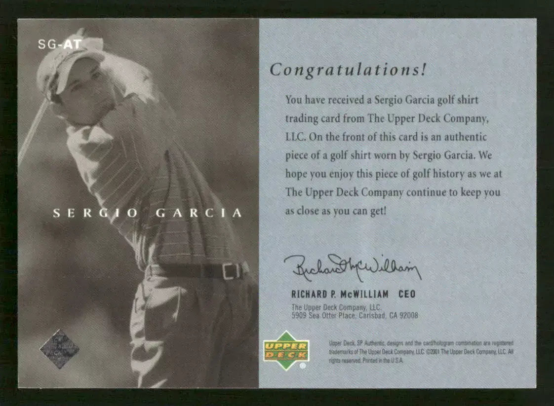 Sergio Garcia Upper Deck Worn Shirt Golf Tour Rare Limited Threads Card