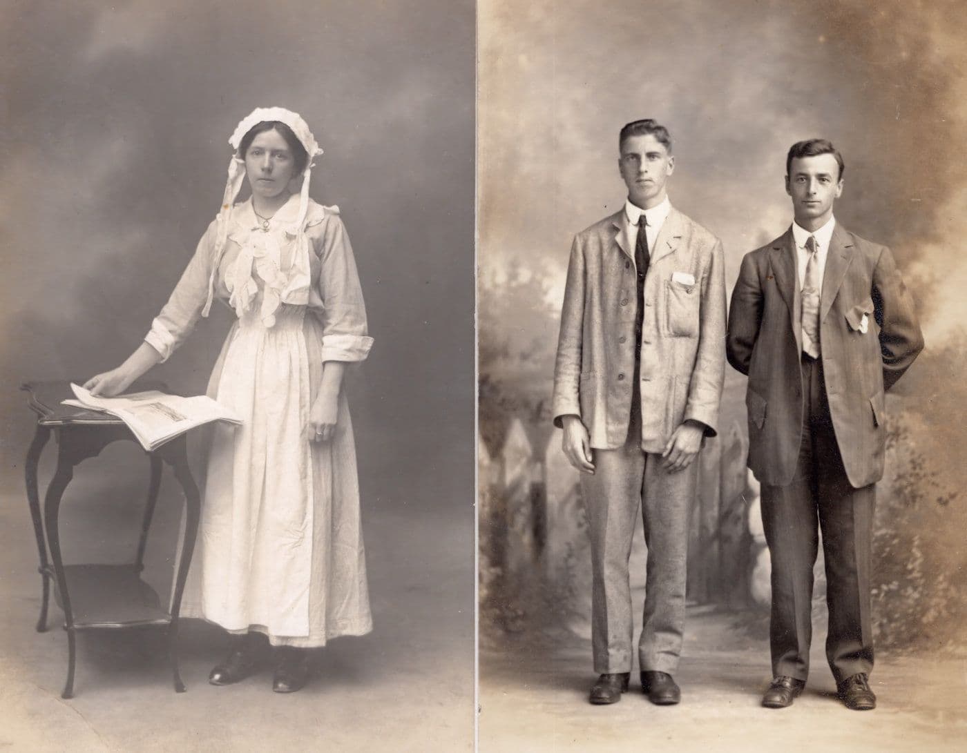 Servant Maid & Boy Masters Weird Suits 2x Antique Portrait Postcard s