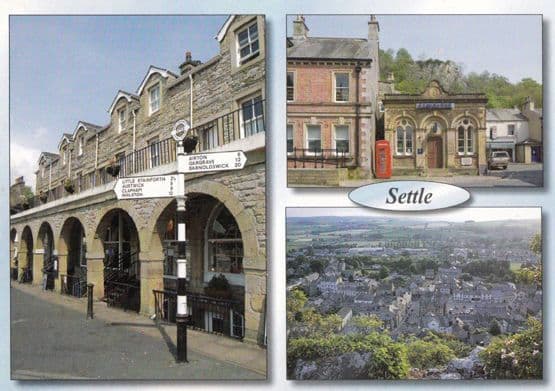 Settle Yorkshire Telephone Box Airton Austwick Roadsign Postcard