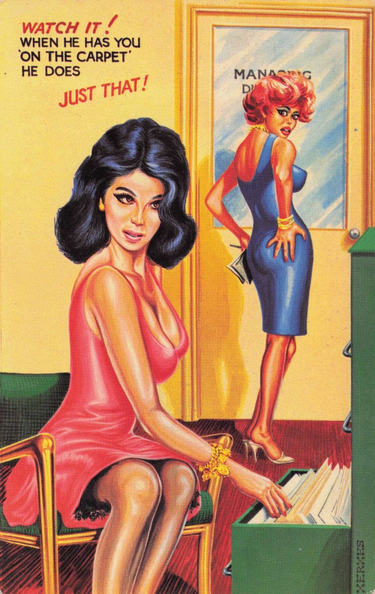 Sex On The Office Floor Sexy Secretary Old Comic Postcard