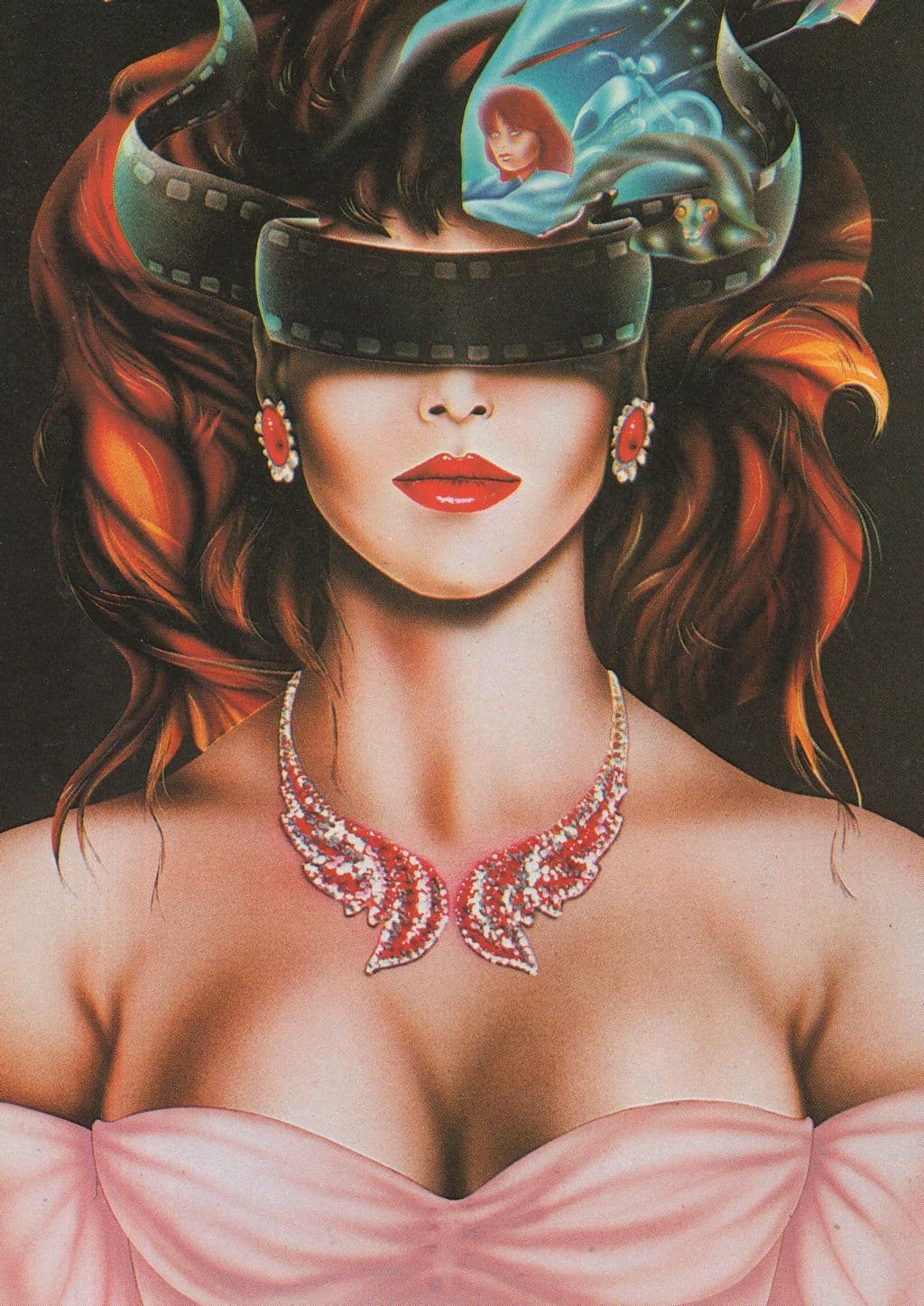 Sexy Lady Blindfolded By 8mm Old Camera Film Painting Postcard