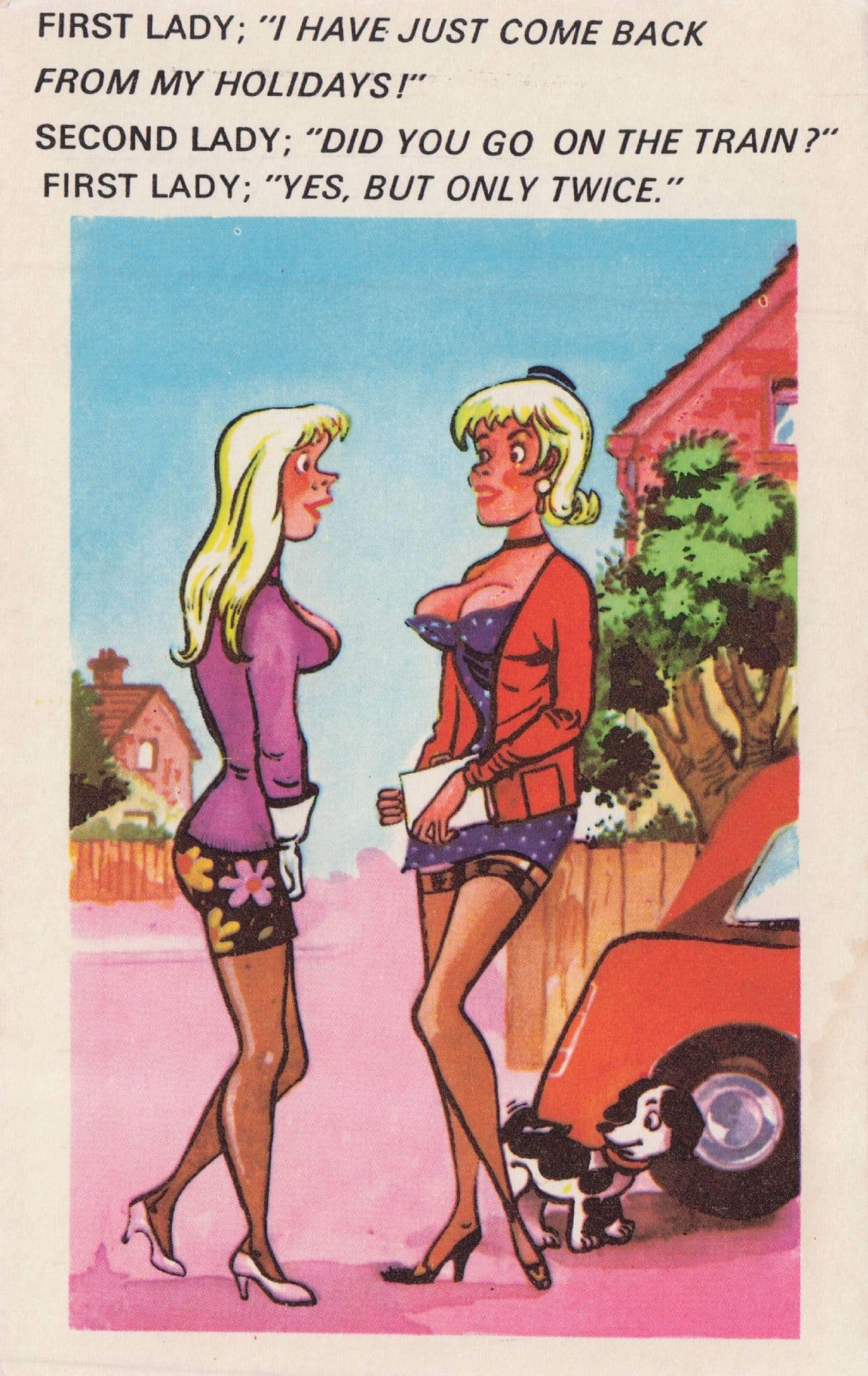 Sexy Lady Came On The Train 1970s Comic Holiday Postcard