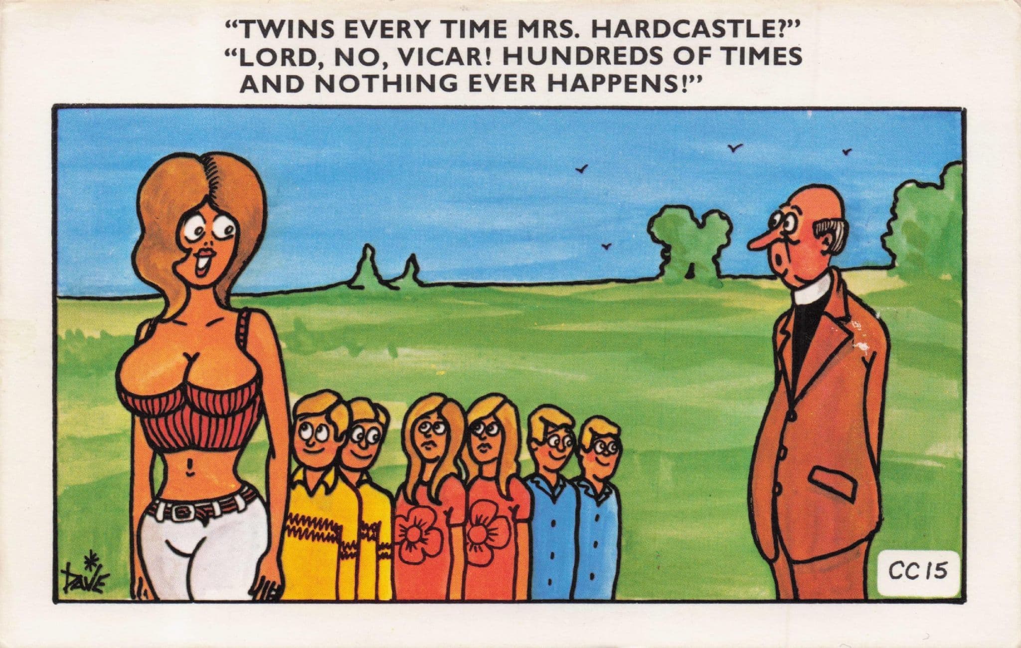 Sexy Lady Pregnancy Always Twins Vicar 1970s Comic Postcard
