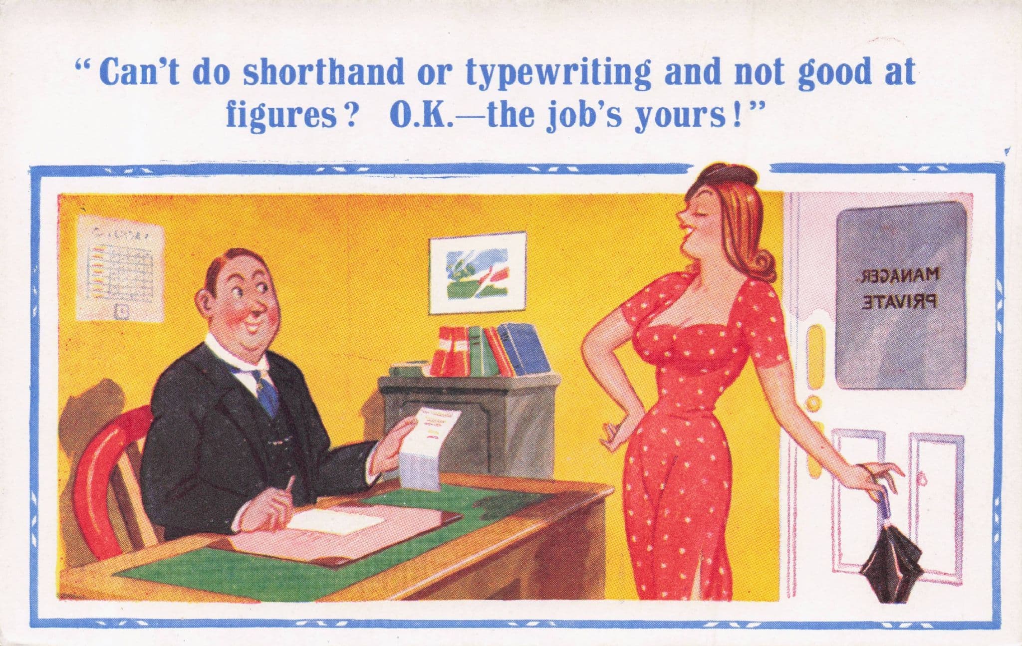 Sexy Secretary Shorthand Typewriter Rude Boss Old Comic Postcard