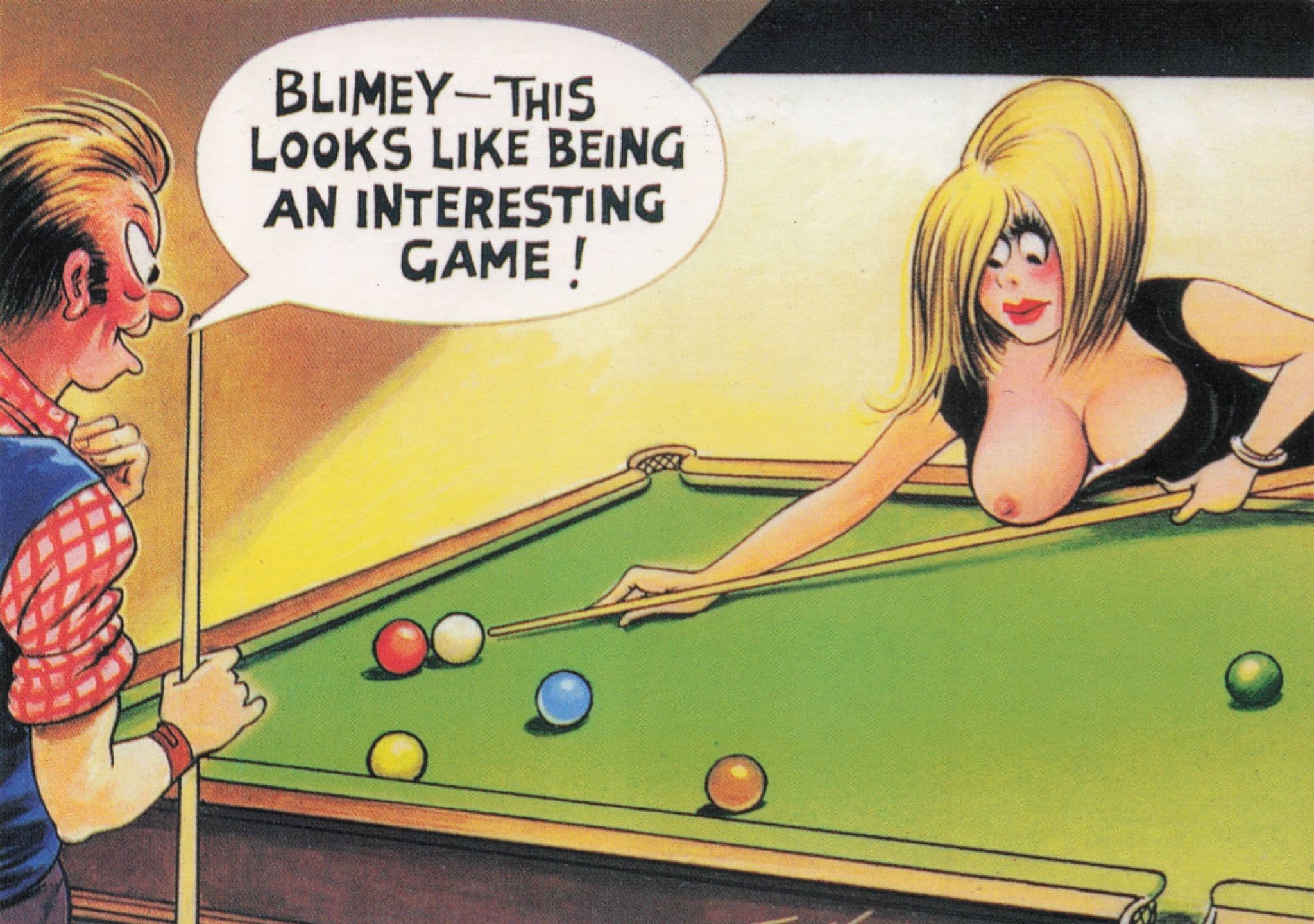 Sexy Snooker Billiards Pool Cue Table Lady Cleavage Bamforth Comic Postcard