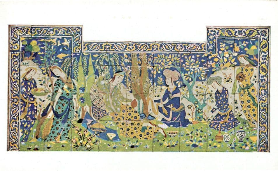 Shah Abbas Persian Antique Tile Panel V&A Old Postcard