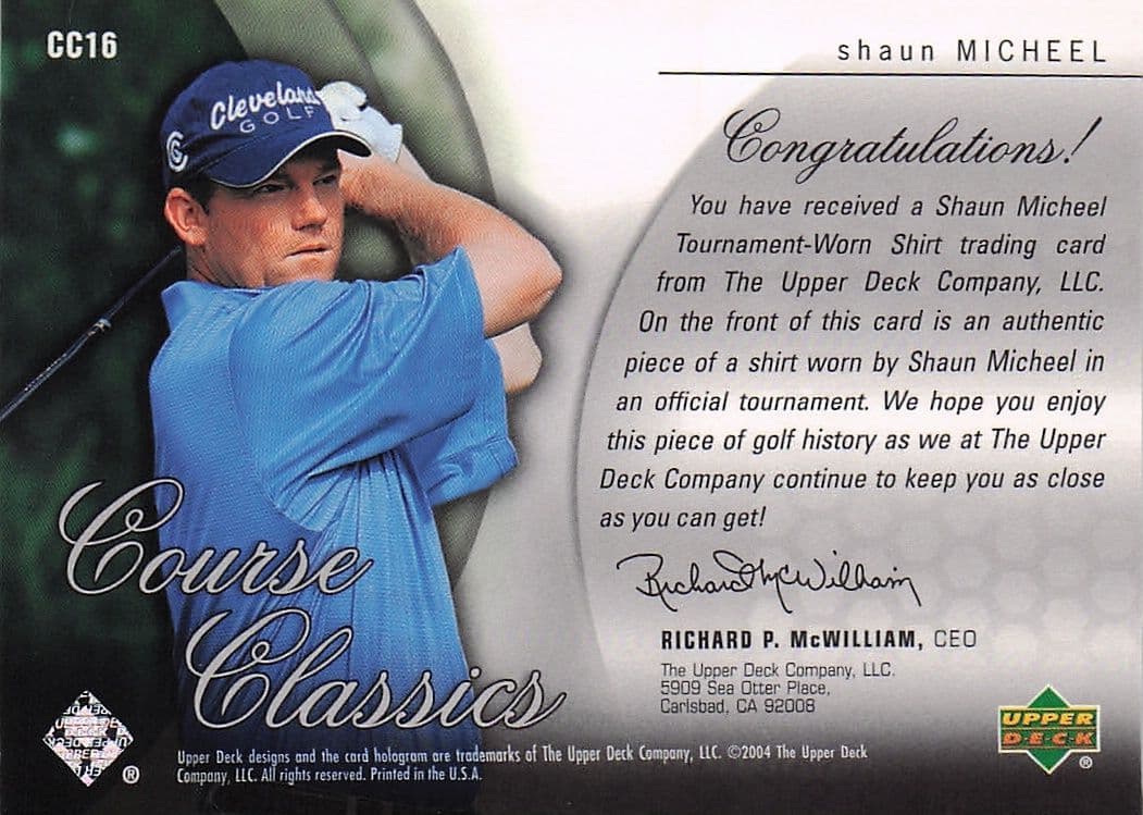 Shaun Micheel Course Classics 2004 Authentic Tournament Upper Deck Golf Shirt Card
