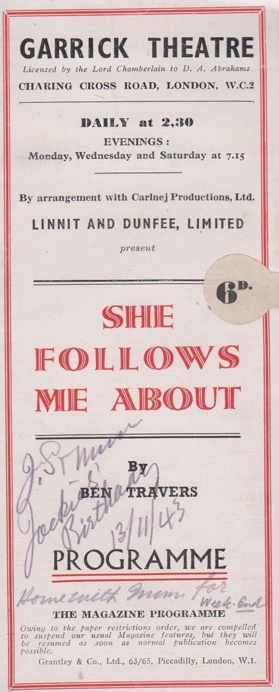 She Follows Me About Joyce Heron Romance Garrick London Theatre Programme