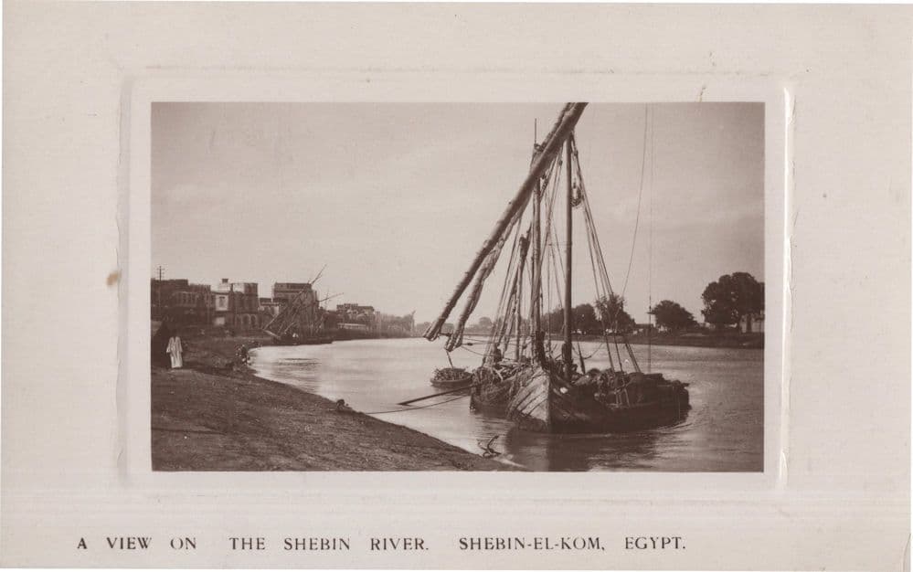 Shebin River Yacht Boat Egypt Old Real Photo Postcard