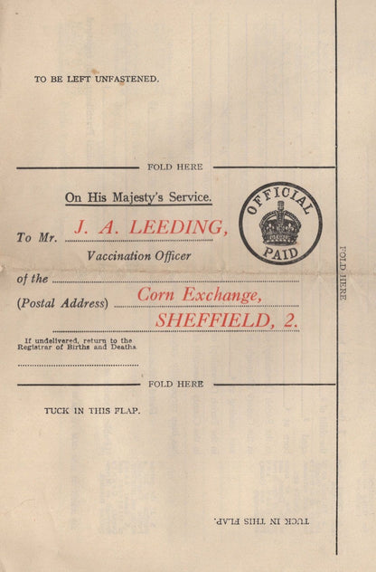 Sheffield 1907 Large Hand Signed Vaccination Act Medical Ephemera